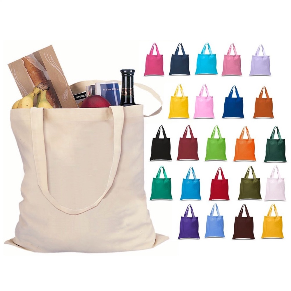 12 Pack Assorted Colors Cotton Reusable Tote Bags